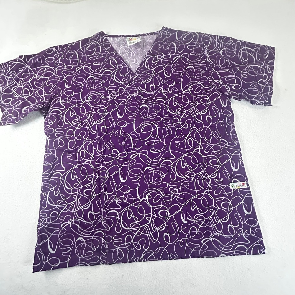 UA Scrubs Women's Medium Purple Swirl Print V-Neck Medical Scrub Top